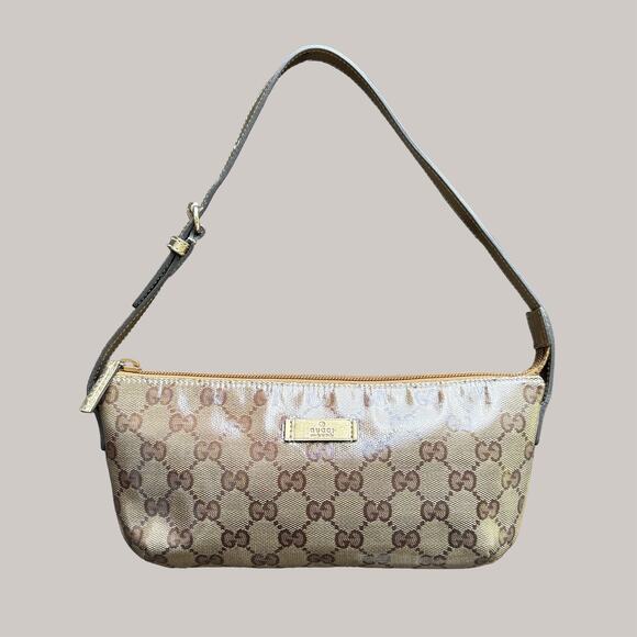 Gucci Crystal Coated Monogram Boat Pochette Bag Handbag Gold GG  Y2K - Picture 1 of 11